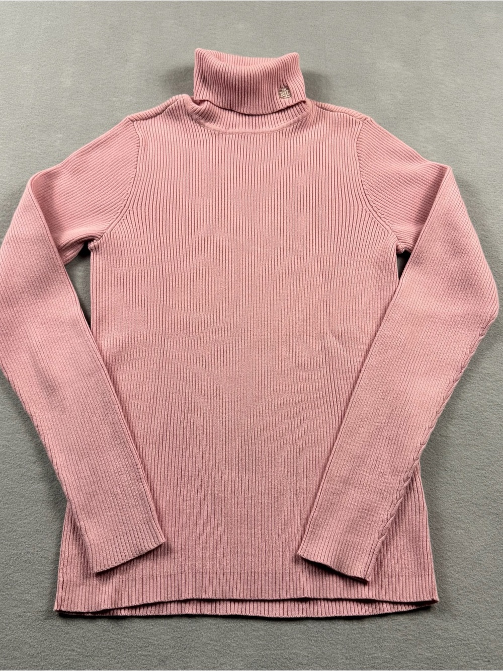Vintage Lauren Ralph Lauren Pink Ribbed Turtleneck Sweater XS Cotton Preppy